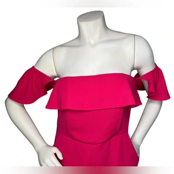 NWOT. SHINESTAR Pink Off Shoulder Flounce Sleeve Romper With Pockets - Picture 9 of 14